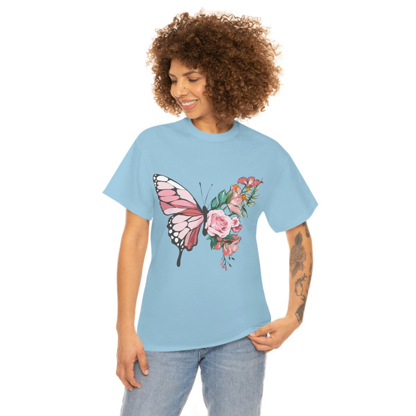 Butterfly Flower T-Shirt for Her Floral Tee Pastel Garden Tshirt Feminine Artsy Design Nature Lover Shirt Pink Floral Graphic Tee Live Free - 4.jpg