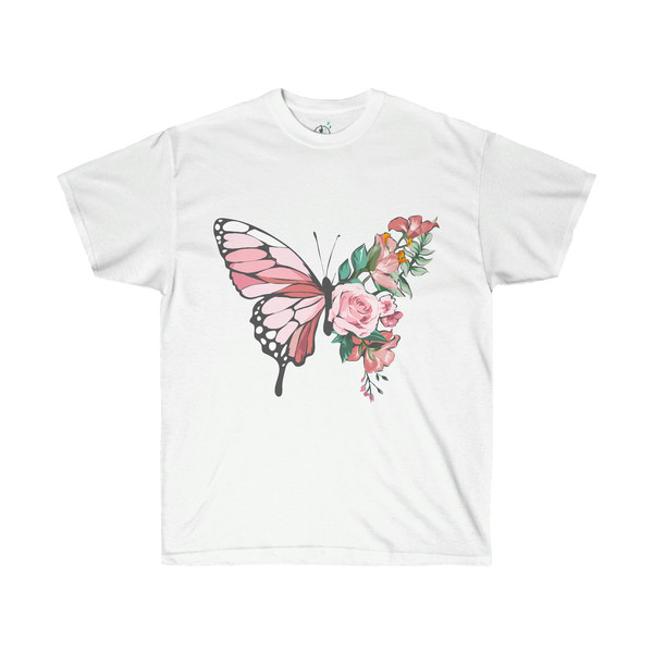 Butterfly Flower T-Shirt for Her Floral Tee Pastel Garden Tshirt Feminine Artsy Design Nature Lover Shirt Pink Floral Graphic Tee Live Free - 6.jpg