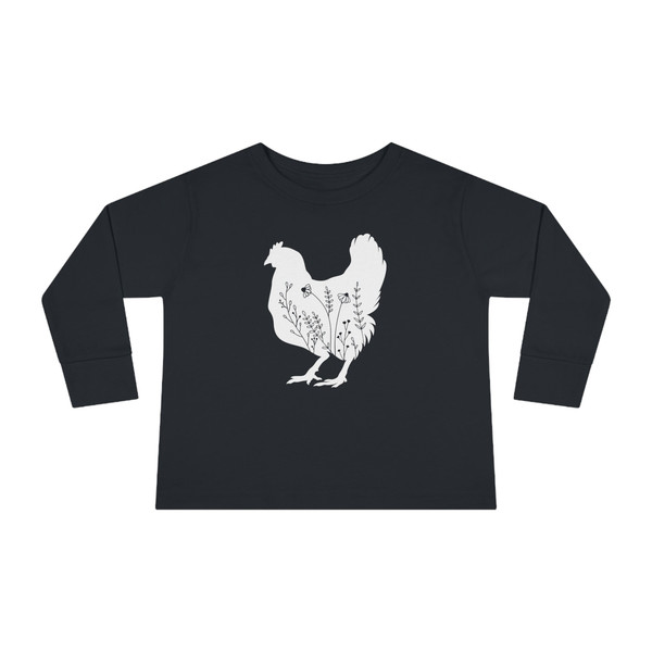 TODDLER 2T - 6T Wildflower Chickens Long Sleeves Shirt for Little Chicken Lover Baby Floral Chicken Farm Life Sleeves Toddler Big Chicken - 4.jpg