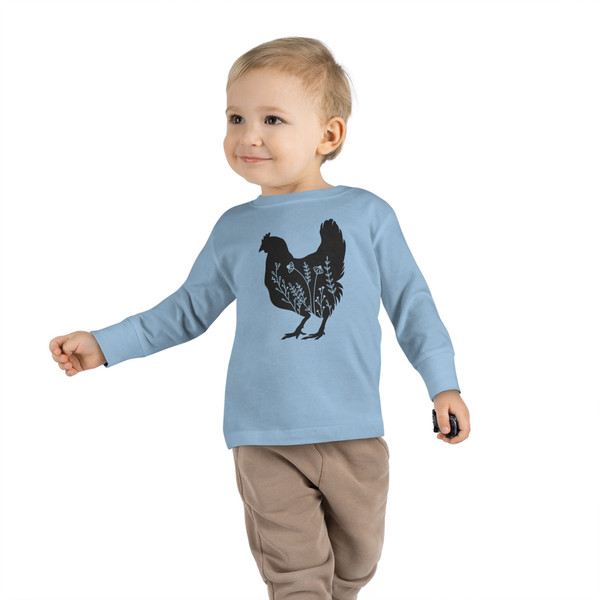 TODDLER 2T - 6T Wildflower Chickens Long Sleeves Shirt for Little Chicken Lover Baby Floral Chicken Farm Life Sleeves Toddler Big Chicken - 6.jpg