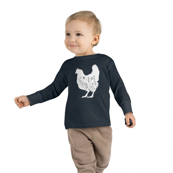TODDLER 2T - 6T Wildflower Chickens Long Sleeves Shirt for Little Chicken Lover Baby Floral Chicken Farm Life Sleeves Toddler Big Chicken - 7.jpg