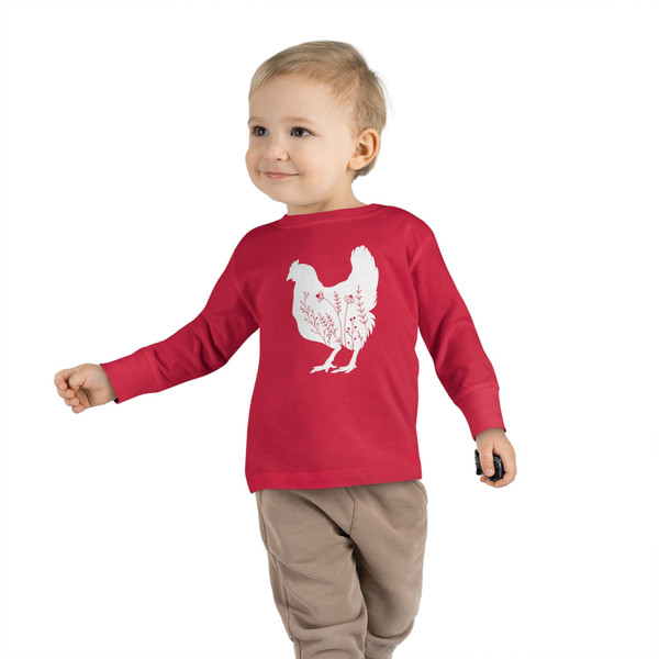 TODDLER 2T - 6T Wildflower Chickens Long Sleeves Shirt for Little Chicken Lover Baby Floral Chicken Farm Life Sleeves Toddler Big Chicken - 9.jpg