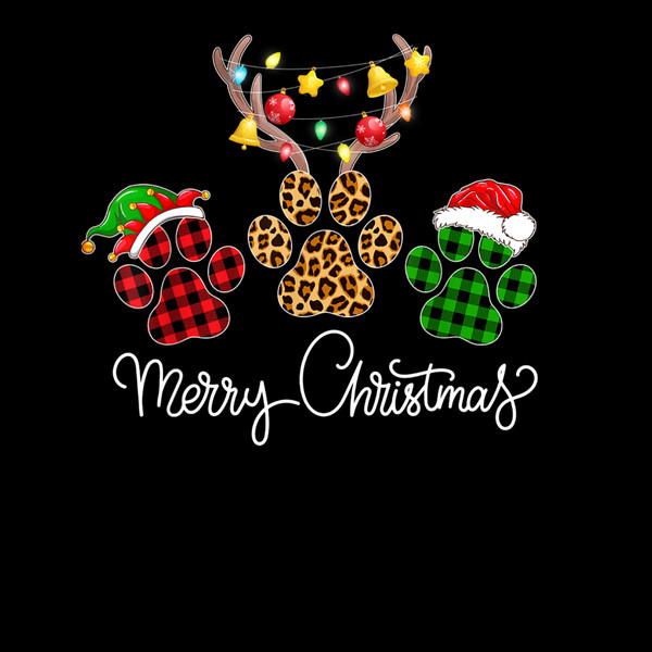 Merry Christmas Dog Paws Lights Buffalo Plaid  Leopard Xmas T-Shirt.jpg