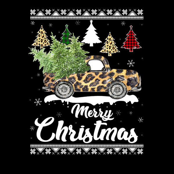 Merry Christmas Yall Leopard Truck Pick Up Red Plaid Tree T-Shirt_1.jpg
