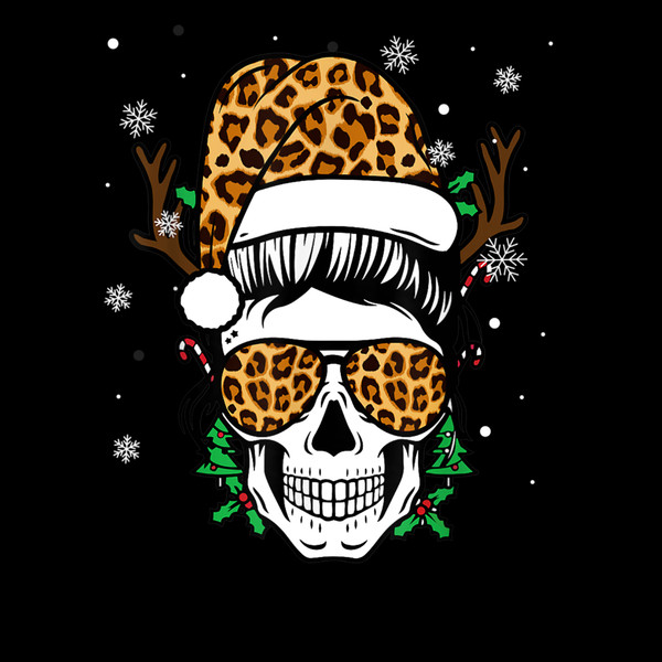 Mom Skull Santa Hat Leopard Print Christmas Family Pajamas T-Shirt.jpg