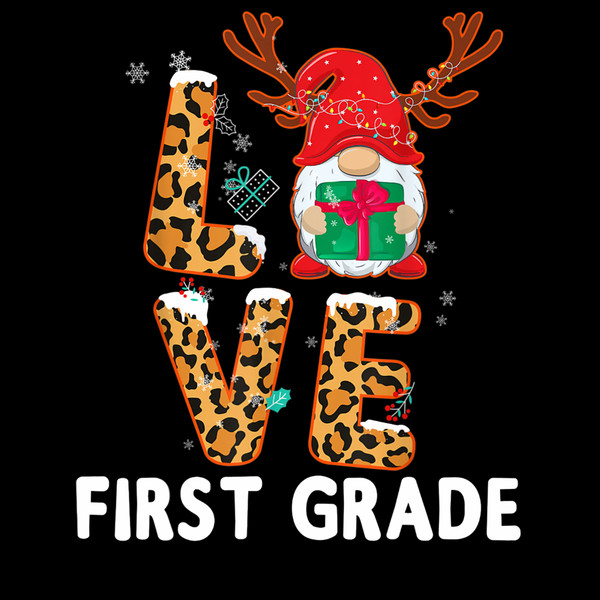 Th Love First Grade Leopard Reindeer Santa Christmas Gift T-Shirt.jpg
