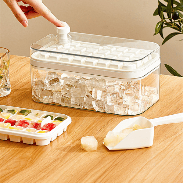 ABS Ice Cube Tray with Easy-Release Push Button and Sealed Lid for