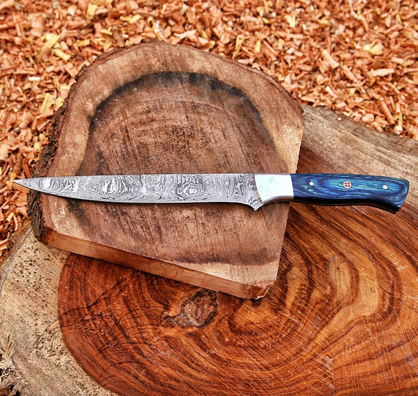 Hand Forged Damascus Fillet Knife For Fishing With Leather S