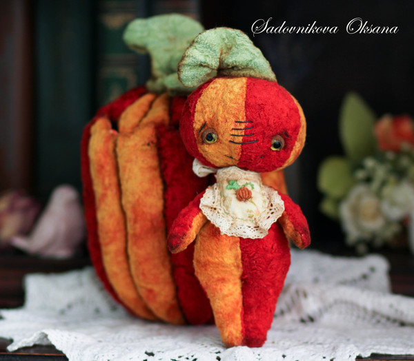 Pumpkin gift for Halloween Handmade Artist Collectible Teddy Bear OOAK gift present toy (3).jpg