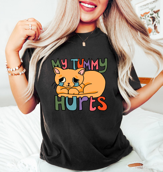 Funny Cat Shirt, My Tummy Hurts Shirt, Retro Cat Tee, Crying Cat Kidcore Tee, Trendy Shirts, Gifts For Tummy Ache Survivors, Cat Tee - 2.jpg