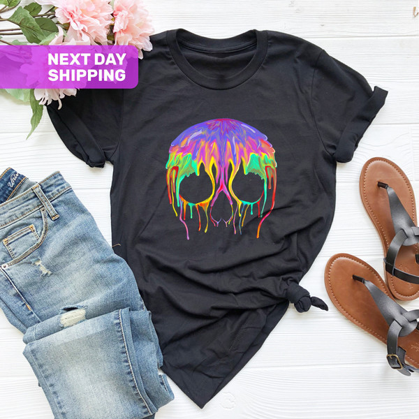 Rainbow Skull Shirt, Melting Skull Shirt, Humorous Goth Skull Shirt, Pastel Gothic Shirt, Skull Shirt, Colorful Skull Shirts, Spooky Shirt - 1.jpg