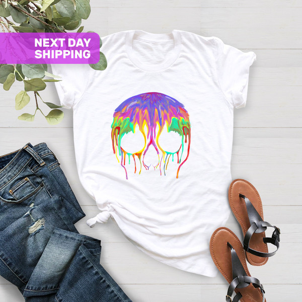 Rainbow Skull Shirt, Melting Skull Shirt, Humorous Goth Skull Shirt, Pastel Gothic Shirt, Skull Shirt, Colorful Skull Shirts, Spooky Shirt - 5.jpg