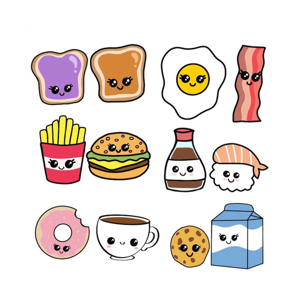 Perfect match kawaii clipart set PNG Cute food clip art Frie - Inspire ...