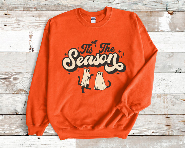 Tis The Season Ghost Cat Cute Fall Halloween Sweatshirt, Spooky Season Cat Lover Autumn Fall Clothing, Animal Lover Gift Spooky Vibes Tee - 1.jpg