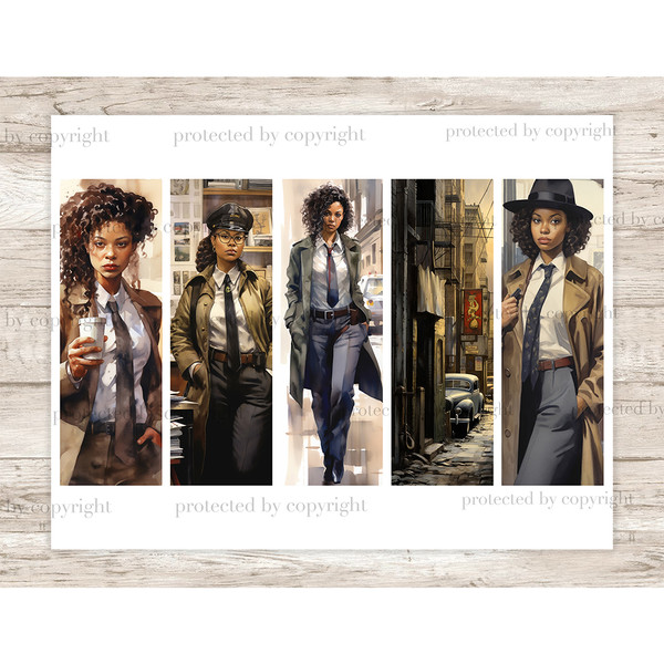 Black Woman Detective Printable, Bookmark Paper, GlamArtZhanna, Bookmarks Digital, Bookmark Designs, Watercolor Bookmark, Bookmark Set, Bookmarks JPEG, Diy Book