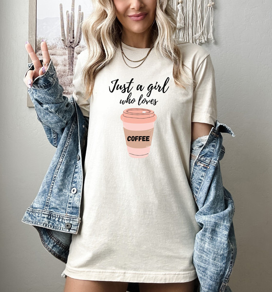Just A Girl Who Loves Coffee Shirt, Coffee T-shirt, Coffee Minimalist Shirt, Coffee Lover Shirt, Coffee Cute Shirt - 1.jpg