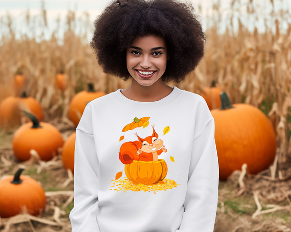 Cute Fall Pumpkin Sweatshirt, Autumn Pumpkin Hoodie, Autumn Leave Sweat, Squirrel Sweater, Animal Shirt, Thanksgiving Hoodie, Thankful Sweat - 2.jpg