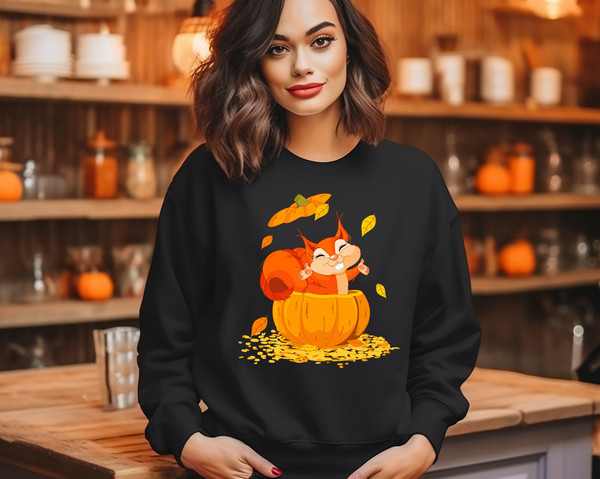 Cute Fall Pumpkin Sweatshirt, Autumn Pumpkin Hoodie, Autumn Leave Sweat, Squirrel Sweater, Animal Shirt, Thanksgiving Hoodie, Thankful Sweat - 3.jpg