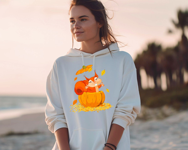 Cute Fall Pumpkin Sweatshirt, Autumn Pumpkin Hoodie, Autumn Leave Sweat, Squirrel Sweater, Animal Shirt, Thanksgiving Hoodie, Thankful Sweat - 4.jpg
