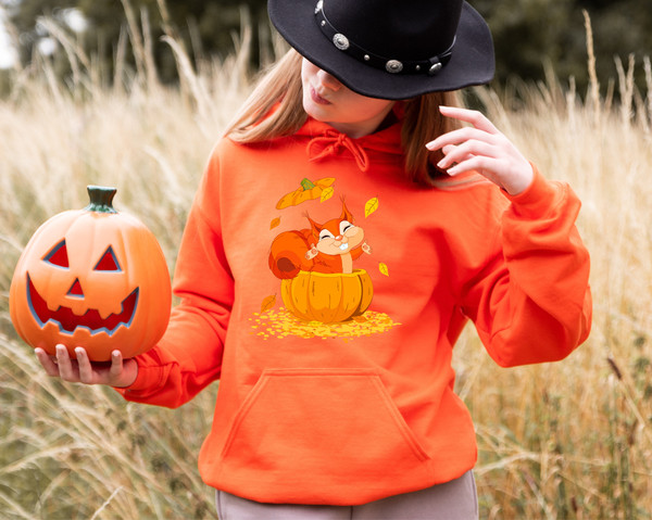 Cute Fall Pumpkin Sweatshirt, Autumn Pumpkin Hoodie, Autumn Leave Sweat, Squirrel Sweater, Animal Shirt, Thanksgiving Hoodie, Thankful Sweat - 6.jpg