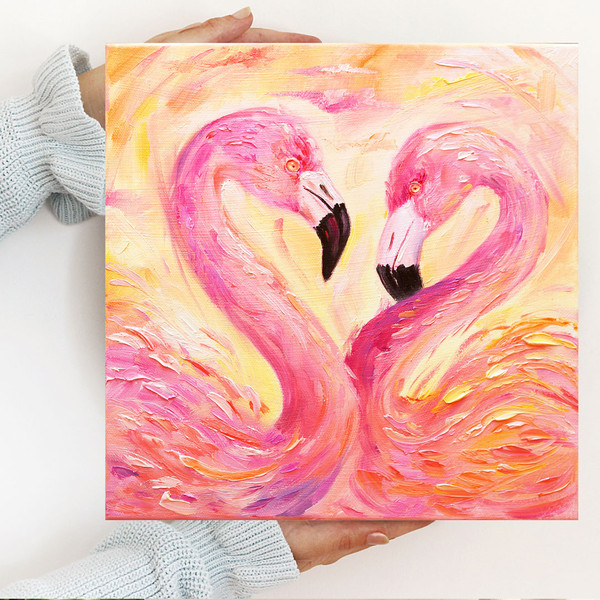 Flamingo Oil Painting On Canvas Two Flamingo Original Painti - Inspire  Uplift