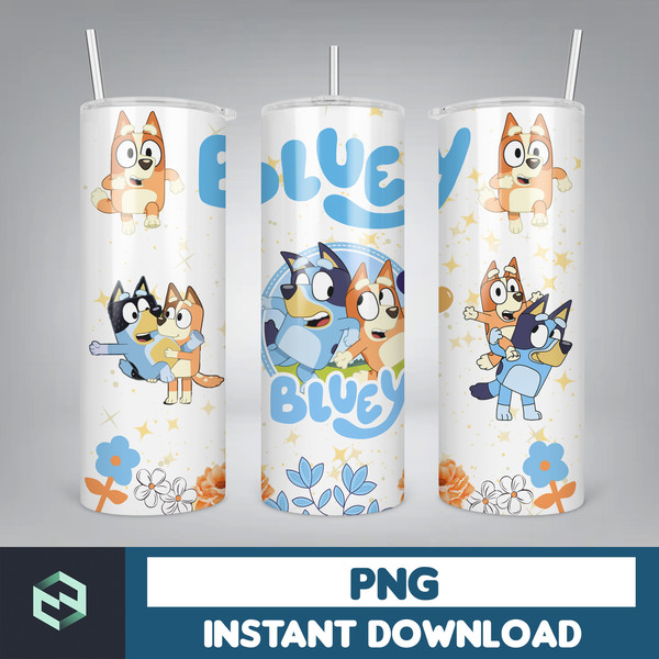 Blue Dog Tumbler Wrap, Instant Download 20oz Tumbler PNG Wraps Design, Digital Cartoon 20 oz Skinny Tumblers (5).jpg