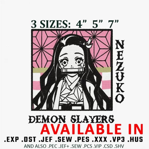 Nezuko rectangle embroidery design,Demon slayer embroidery, - Inspire Uplift