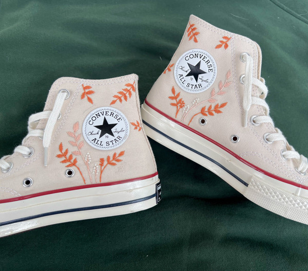 Embroidered Converse Chuck Taylors 1970sCustom Converse Orange Tree Leaves Cover The Wedding Day And NameCustom Logo LeavesGift For Her - 2.jpg