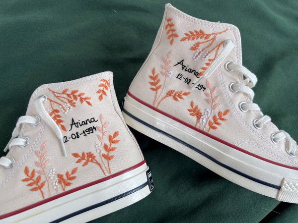 Embroidered Converse Chuck Taylors 1970sCustom Converse Orange Tree Leaves Cover The Wedding Day And NameCustom Logo LeavesGift For Her - 3.jpg