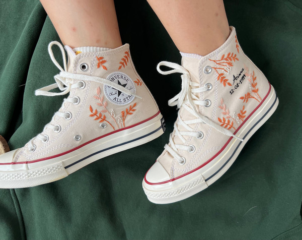 Embroidered Converse Chuck Taylors 1970sCustom Converse Orange Tree Leaves Cover The Wedding Day And NameCustom Logo LeavesGift For Her - 4.jpg