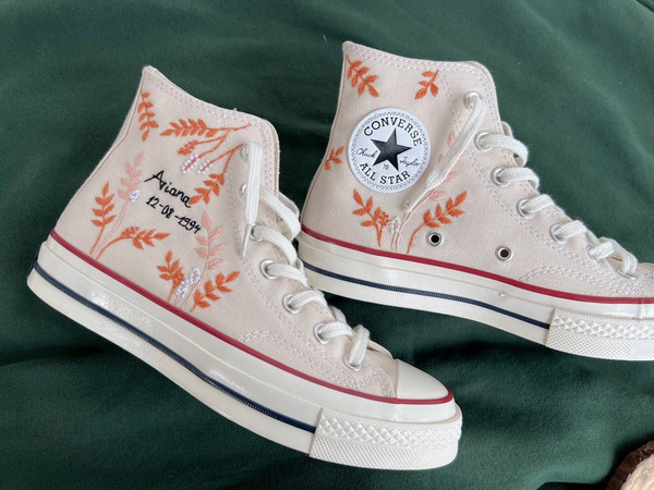Embroidered Converse Chuck Taylors 1970sCustom Converse Orange Tree Leaves Cover The Wedding Day And NameCustom Logo LeavesGift For Her - 7.jpg