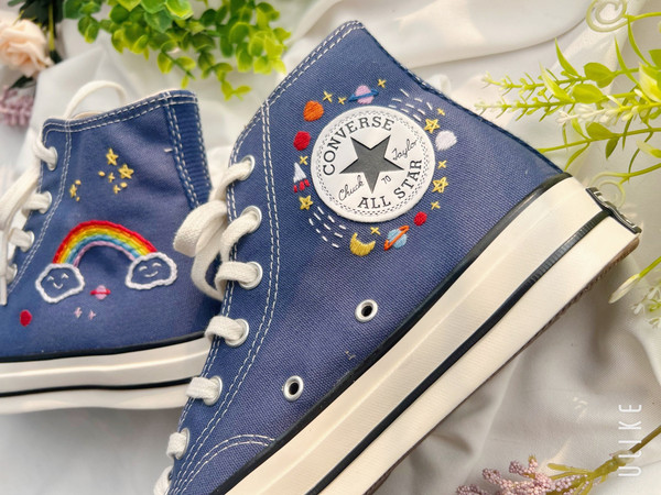 Embroidered Converse Custom Converse BlueConverse High Tops Chuck Taylor 1970sCustom Logo RocketEmbroidered With Rainbows And Universe - 5.jpg