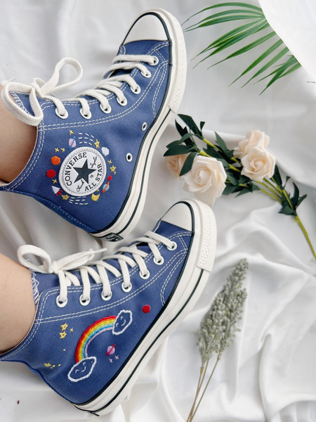Embroidered Converse Custom Converse BlueConverse High Tops Chuck Taylor 1970sCustom Logo RocketEmbroidered With Rainbows And Universe - 8.jpg