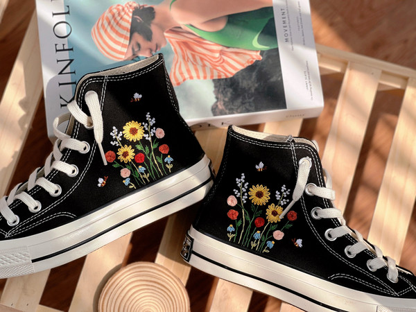 Embroidered Converse Hi TopsFloral ConverseConverse Embroidered Clusters Of Sunflowers And RosesButterfly ConverseCustom Logo Shoes - 4.jpg