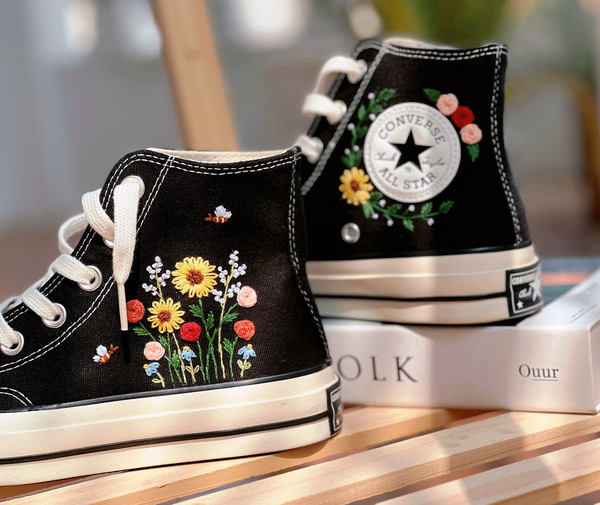 Embroidered Converse Hi TopsFloral ConverseConverse Embroidered Clusters Of Sunflowers And RosesButterfly ConverseCustom Logo Shoes - 5.jpg