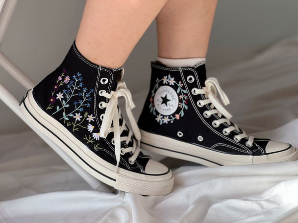 Embroidered Converse High TopsFloral ConverseCustom Multicolored ChrysanthemumsFlower Logo EmbroideryCustom Blue FlowerGift For Her - 2.jpg