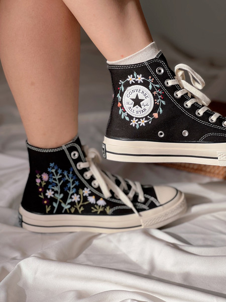 Embroidered Converse High TopsFloral ConverseCustom Multicolored ChrysanthemumsFlower Logo EmbroideryCustom Blue FlowerGift For Her - 4.jpg