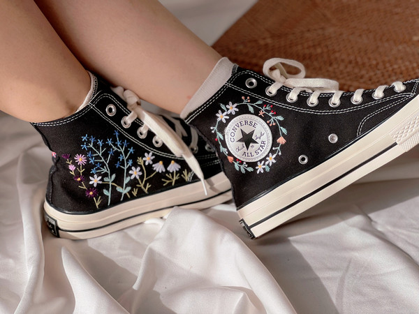Embroidered Converse High TopsFloral ConverseCustom Multicolored ChrysanthemumsFlower Logo EmbroideryCustom Blue FlowerGift For Her - 5.jpg