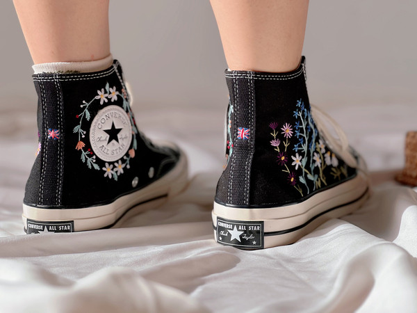 Embroidered Converse High TopsFloral ConverseCustom Multicolored ChrysanthemumsFlower Logo EmbroideryCustom Blue FlowerGift For Her - 6.jpg