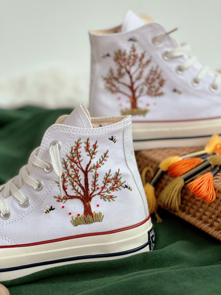 Embroidered Converse High TopsFlower ConverseEmbroidered Big Apple Tree,Bees And FlowersEmbroidered Logo Chuck Taylor 1970sGift Her - 3.jpg