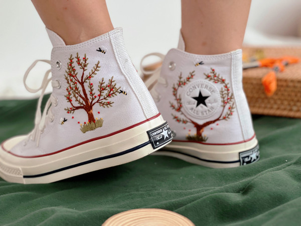 Embroidered Converse High TopsFlower ConverseEmbroidered Big Apple Tree,Bees And FlowersEmbroidered Logo Chuck Taylor 1970sGift Her - 7.jpg