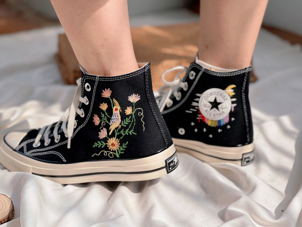 Embroidered ConverseConverse Flower And PetCustom Converse Bird And FlowerEmbroidered Converse GerberaFlower Girl ShoesFloral Converse, - 3.jpg