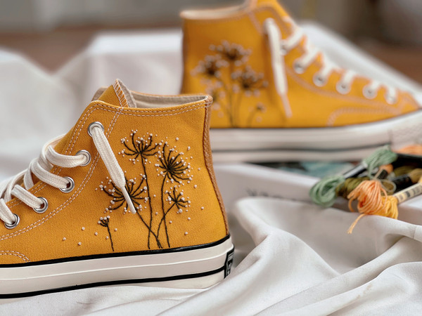 Embroidered ConverseConverse High Tops Chuck Taylors 1970sCustom Converse White DandelionEmbroidered LogoFlower ConverseCustom For Gift - 2.jpg