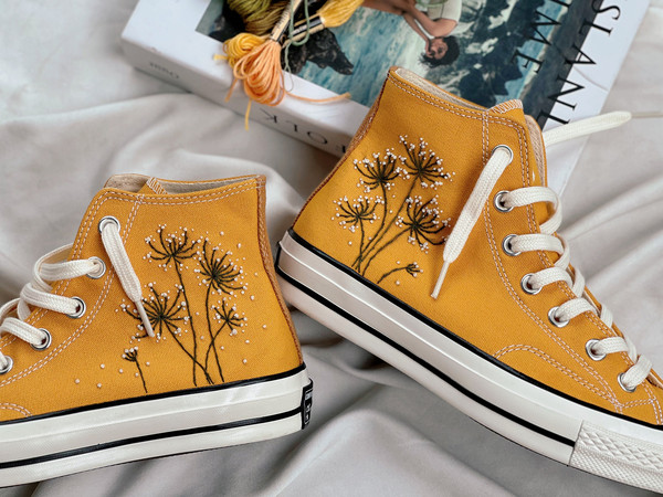 Embroidered ConverseConverse High Tops Chuck Taylors 1970sCustom Converse White DandelionEmbroidered LogoFlower ConverseCustom For Gift - 3.jpg