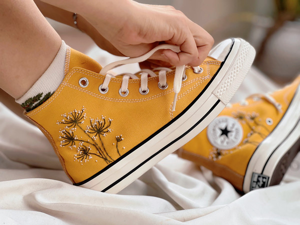 Embroidered ConverseConverse High Tops Chuck Taylors 1970sCustom Converse White DandelionEmbroidered LogoFlower ConverseCustom For Gift - 4.jpg