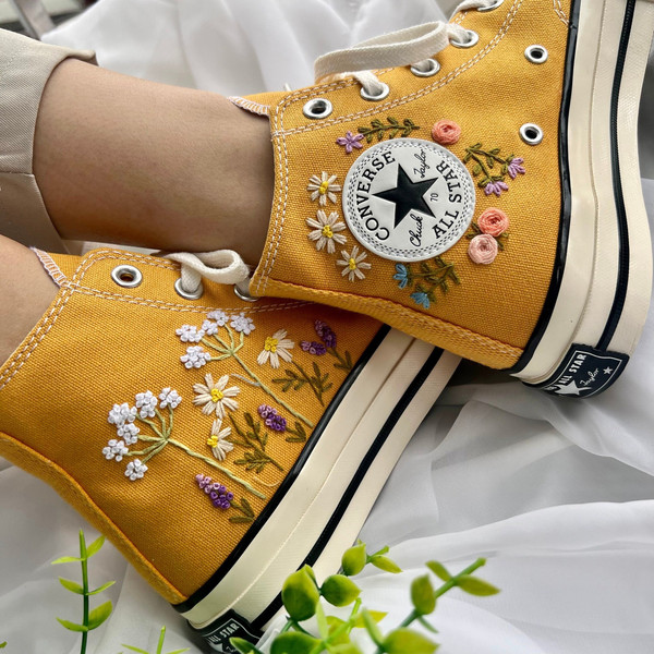 Embroidered ConverseConverse High TopsEmbroidered Sweet Rose And Lavender GardenConverse Chuck Taylor 1970s Flower Converse Dandelion - 1.jpg