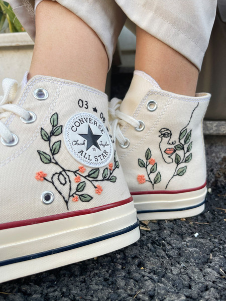 Embroidered ConverseCustom Converse Flowers,Leaves FacesEmbroidered Sneakers LeavesConverse Embroidery Chuck Taylor 1970sGift For Mom - 2.jpg