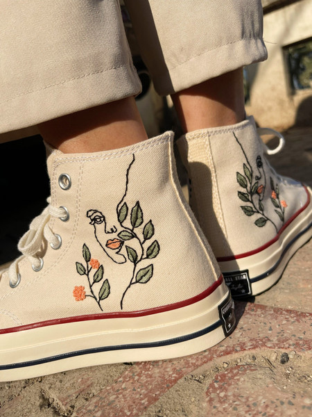 Embroidered ConverseCustom Converse Flowers,Leaves FacesEmbroidered Sneakers LeavesConverse Embroidery Chuck Taylor 1970sGift For Mom - 6.jpg