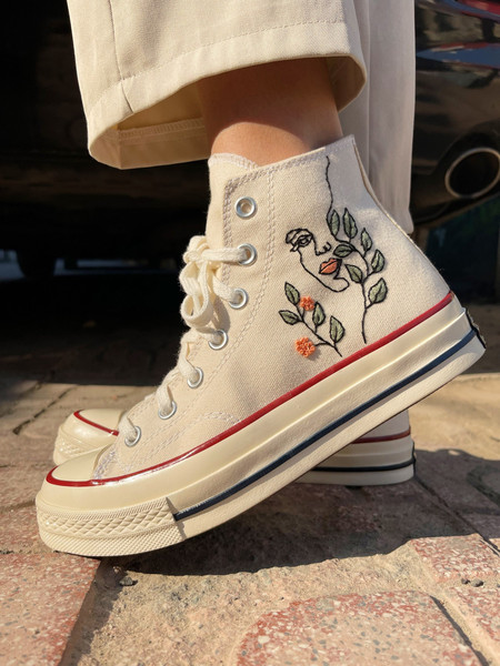 Embroidered ConverseCustom Converse Flowers,Leaves FacesEmbroidered Sneakers LeavesConverse Embroidery Chuck Taylor 1970sGift For Mom - 7.jpg