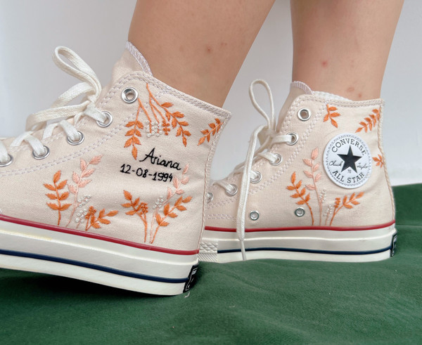 Embroidered ConverseCustom Converse Orange Tree Leaves Cover The Wedding Day And NameCustom Logo LeavesGift For Her - 2.jpg